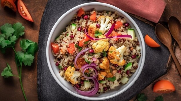 Vegan salad with roast cauliflower and quinoa