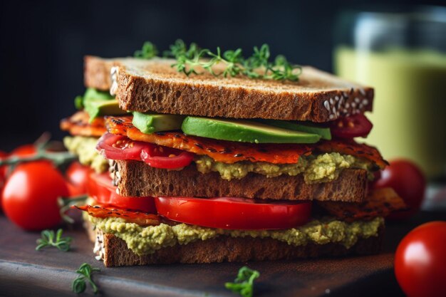 Vegan sandwich gemaakt met volkorenbrood