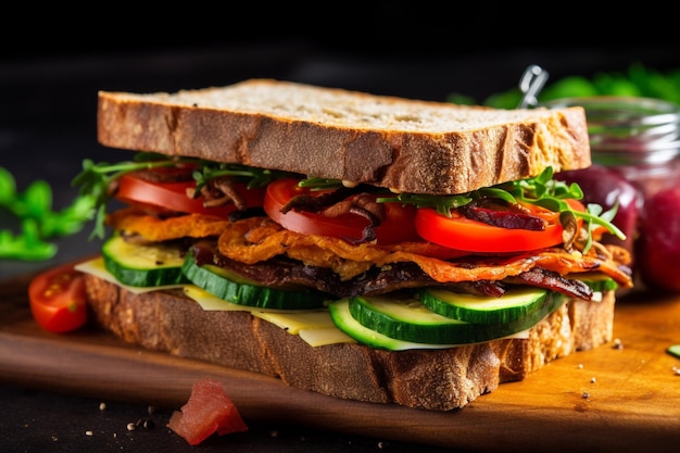 Vegan sandwich made with whole grain bread