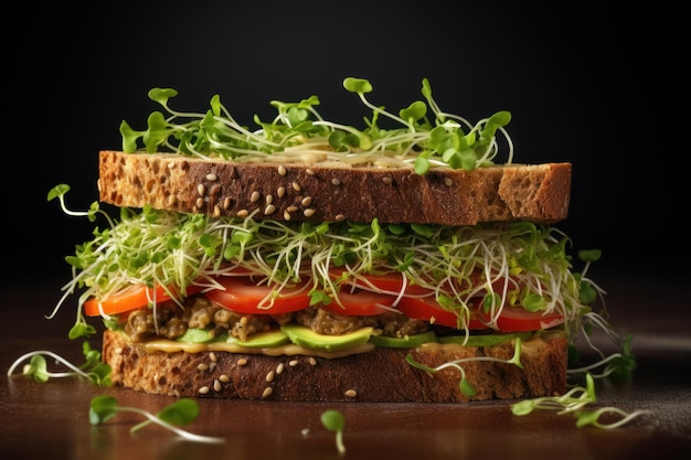 Vegan sandwich served with sprouts AI generated