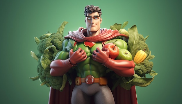 Foto personaggio 3d del supereroe vegano