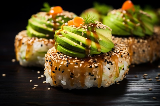 Foto vegan sushi donuts met avocado en komkommer