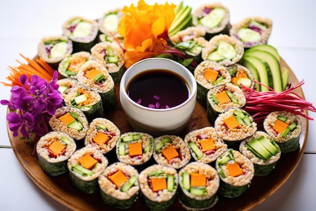 Vegan sushi rolls neatly arranged on a plate