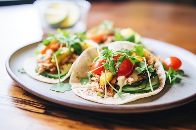 Photo vegan taco with cashew cheese drizzle