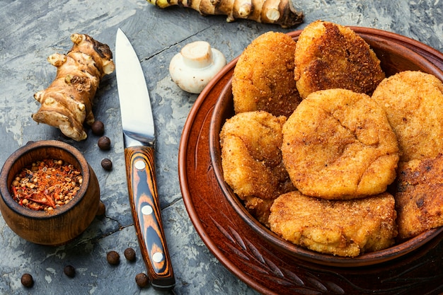 Vegan vegetable cutlets.