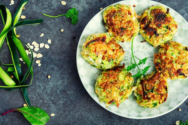 Vegan zucchini cutlets or fritter