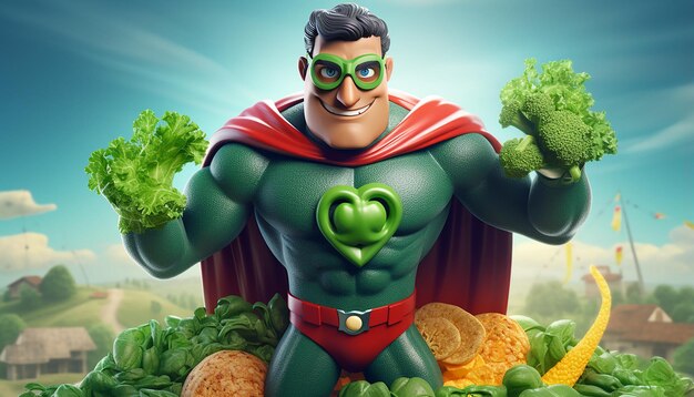 Foto veganistisch superheld 3d-personage