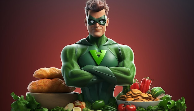 Foto veganistisch superheld 3d-personage