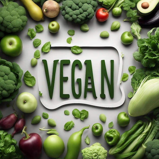 veganistische dag letters gemaakt van groenten op de achtergrond