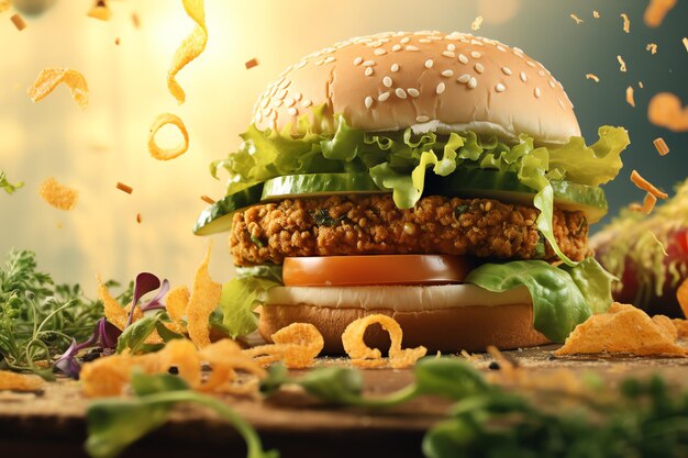 Veganistische kaas op veganistische burger die veganistisch voedselconcept op dieet is