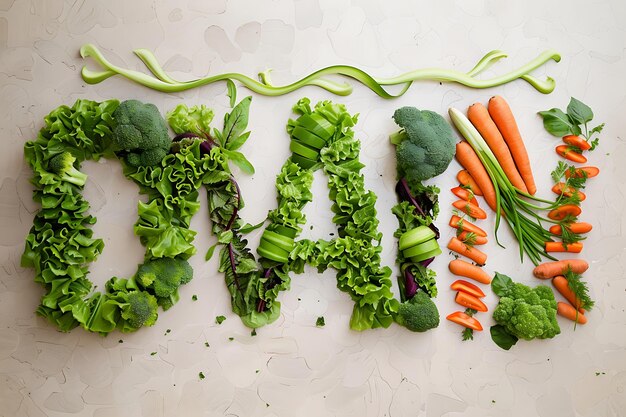 Foto veganistische lettering van groenten op witte achtergrond