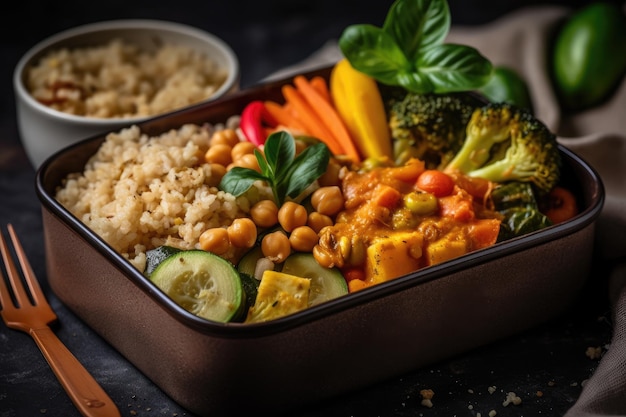 Veganistische Lunchbox Met Kokoscurry Quinoa En Geroosterde Groenten Generatieve AI