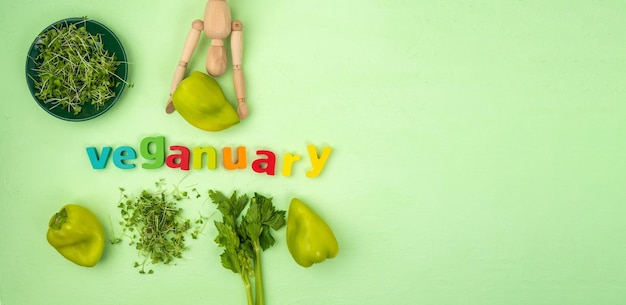 Foto veganuary uno stile di vita vegano per il mese di gennaio calendario veganuary e pianificazione della dieta quotidiana