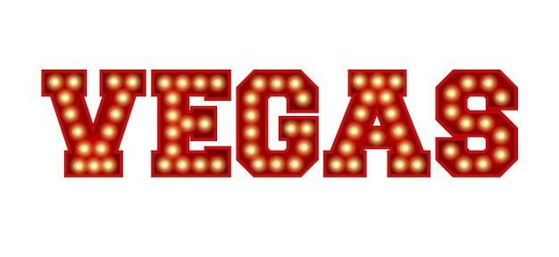 Photo vegas word made from red vintage lightbulb lettering isolated on a white 3d rendering