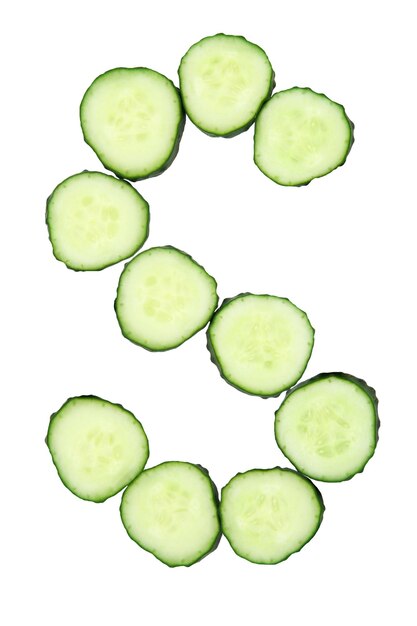 Vegetable Alphabet of chopped cucumber letter S