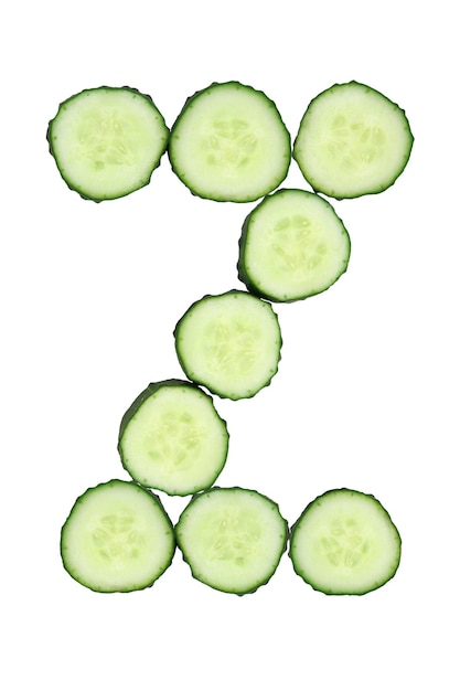 Vegetable Alphabet of chopped cucumber letter Z