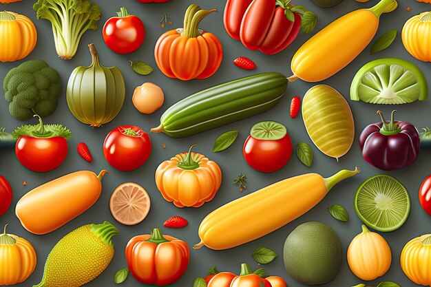 Photo vegetable background flat lay pattern generative ai