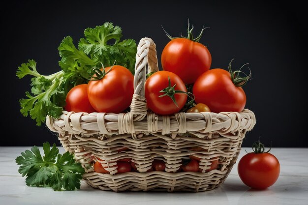 Фото Овощная корзина помидоры огурцы петрушка изолированы на белом
