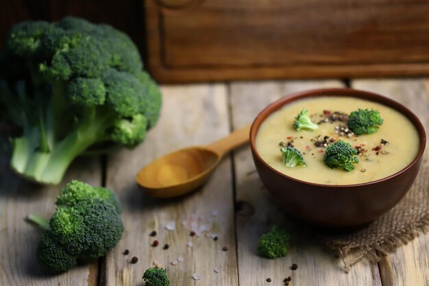 Vegetable cream soup with broccoli in a bowl