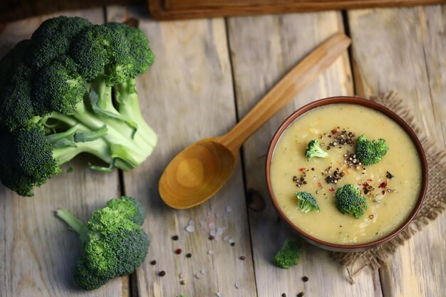 Vegetable cream soup with broccoli in a bowl