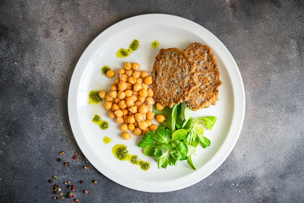 vegetable cutlet chickpeas lentils, veggie healthy meal food snack diet on the table copy space