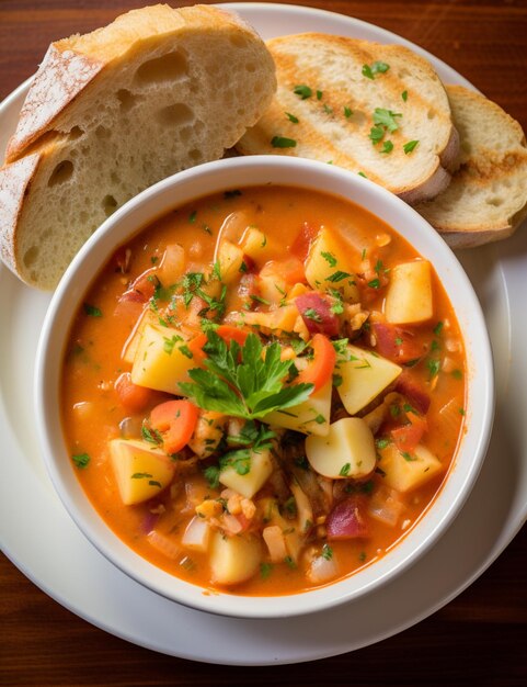 Vegetable food with bread on the plate