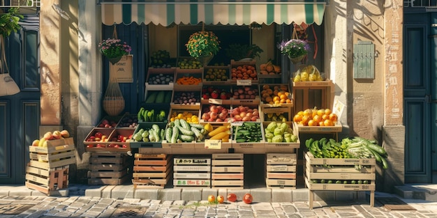 Photo vegetable and fruit market generative ai