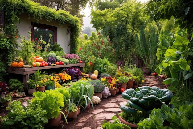 Vegetable garden with a variety of plants