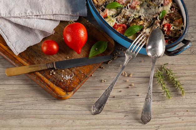 Vegetable gratin in a dish