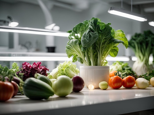 Vegetable hydroponic system Green lettuce vegetable garden growing on hydroponic system farm plants on water agriculture in the green house for health food Photo generated using Leonardo AI