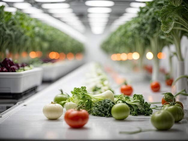 Овощная гидропонная система Зеленый салат-латук, выращиваемый на гидропонной системе, сельскохозяйственные растения на водном сельском хозяйстве в теплице для здорового питания Фотография создана с помощью Leonardo AI