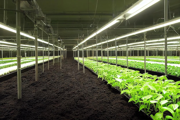 Vegetable hydroponic system with young fresh salad growth