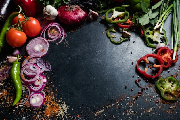 Vegetable mix on dark background.