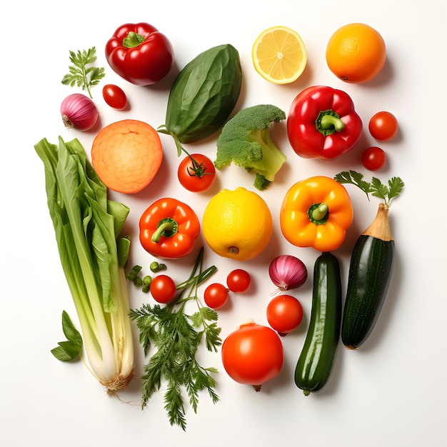 野菜ミックスの新鮮で健康的な食材を平面図でフラット レイアウトで表示