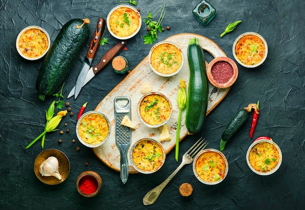 Vegetable muffins with zucchini and cheese, healthy food.