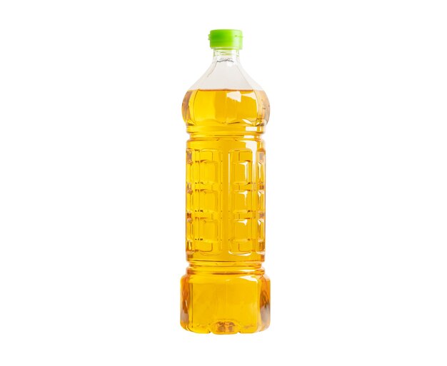 Photo vegetable oil bottle for cooking isolated on white background with clipping path