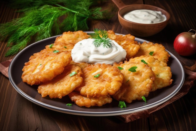 Vegetable pancakes with herb dip