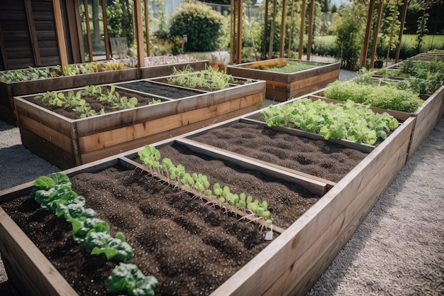 Vegetable patch with rows of freshly planted seeds