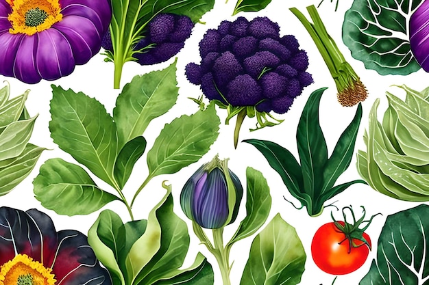 野菜のパターンとテクスチャ背景イラスト水彩シームレス コレクション ファブリックまたは任意のメディア印刷用