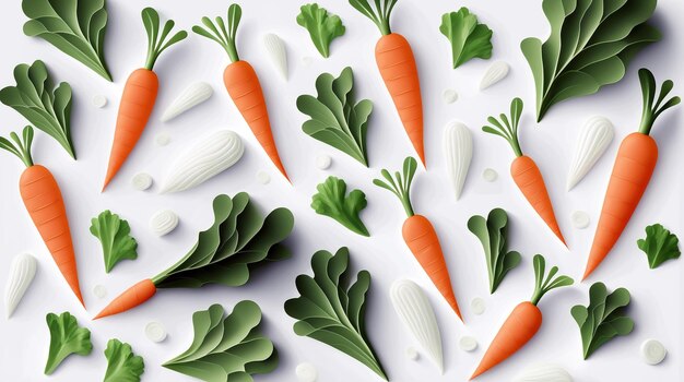 Vegetable pattern with carrots on white background in the style of geometric shapes Generative AI