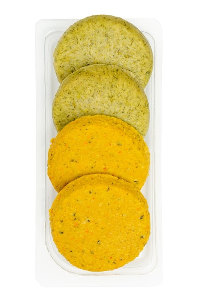 Vegetable patties in a plastic container