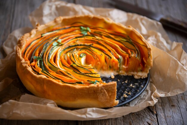 Vegetable pie with carrots and zucchini healthy vegetarian food