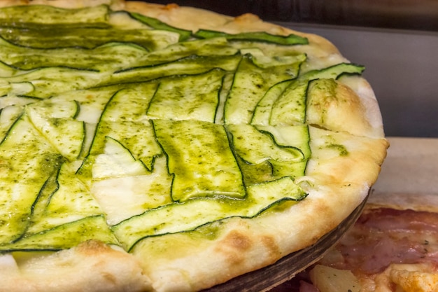 Vegetable pizza baked on traditional oven