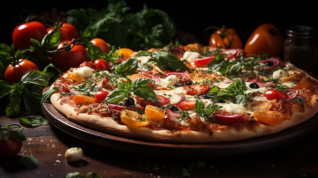 Photo vegetable_pizza_with_mozzarella_cheese_and_basil