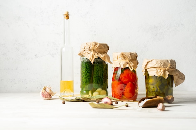 Vegetable preserves in glass jars