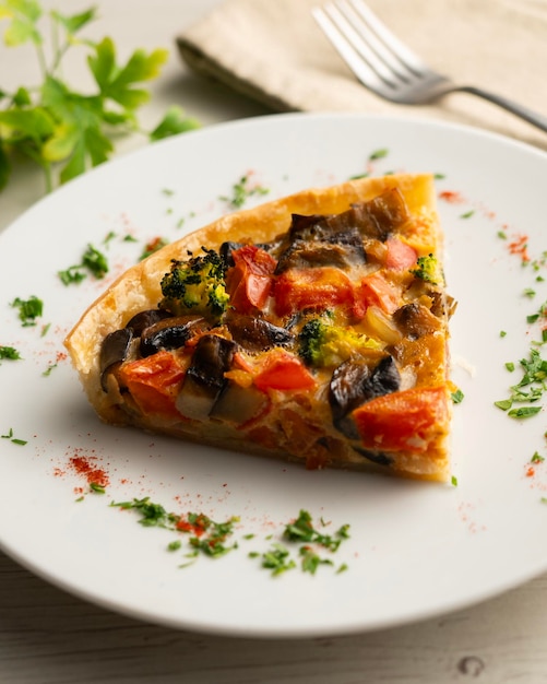 Vegetable quiche with vegan broccoli made with a traditional French recipe