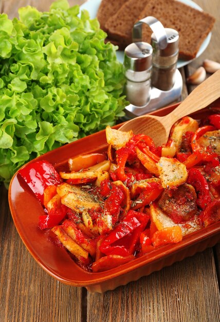 Vegetable ragout on table closeup