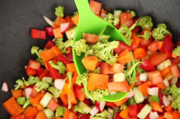 Vegetable ragout in wok, close up