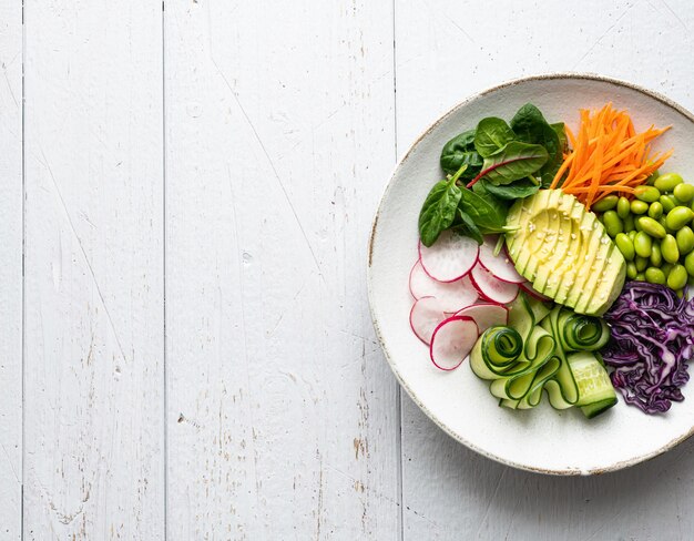 Vegetable salad healthy food view from above