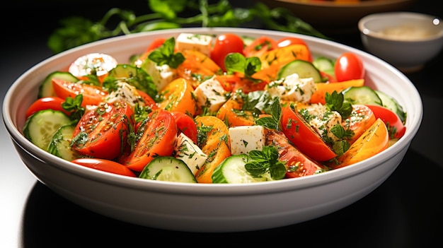 vegetable salad in a plate on a white table background